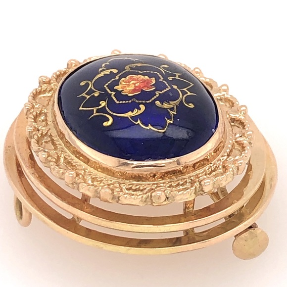 💙Antique💙14K Solid Gold Lace Blue Flower Pin Enamel Brooch Pendant - Picture 9 of 10